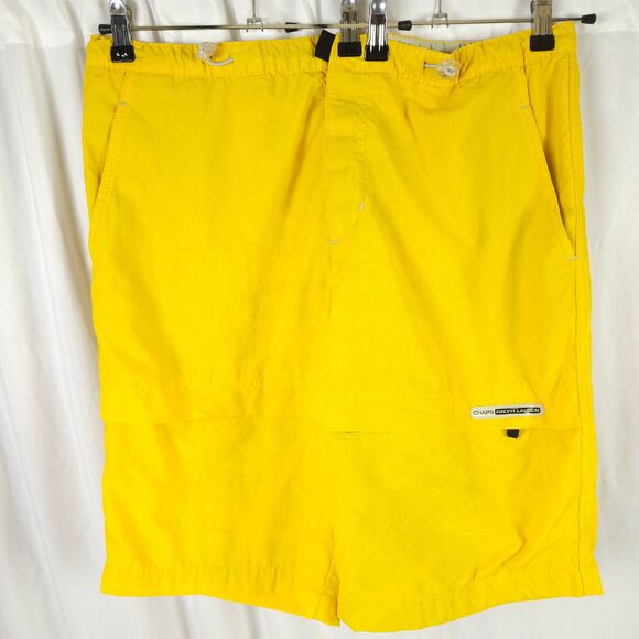 VTG Chaps Ralph Lauren Mens Large Yellow Board Shorts Swim Trunks Zip Pocket - Picture 1 of 8